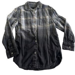 Treasure & Bond Blue Plaid Dip Dye Flannel Shirt